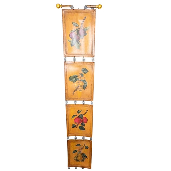 Other - Vintage 4 Tier Fruit Botanical Wall Hanging Faux Leather 12x 68 Vertical Art
